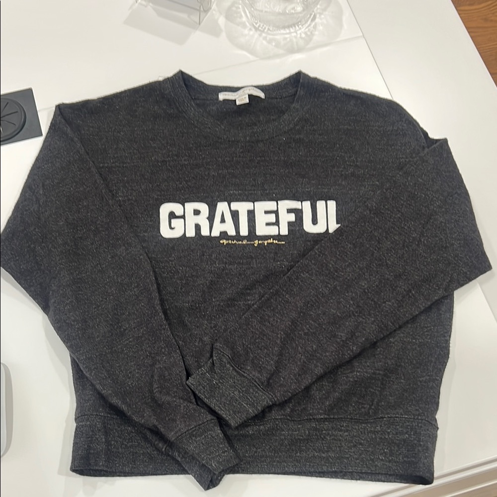 Black Crew Neck Sweater with Grateful Text